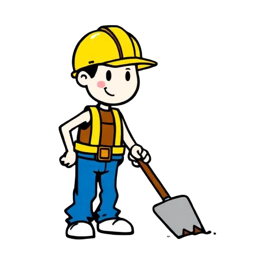 Crudely drawn construction worker with a shovel